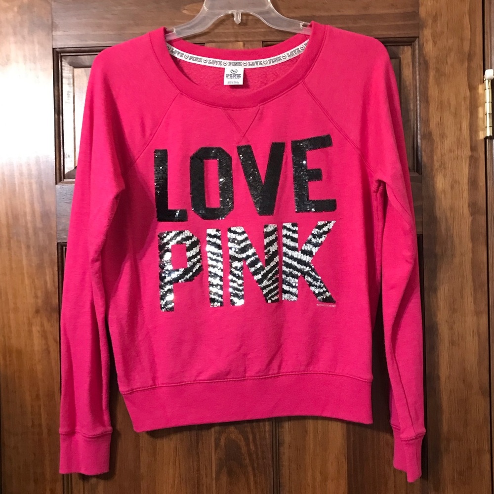 Animal print Pink by VS size large hot pink sweatshirt. EUC.